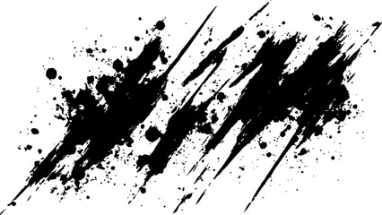 Naklejka premium Abstract black paint splatter on white background. Stylish, grunge with a rough, worn look in dust and scratches on a white background. Brush strokes, stain grunge isolated on white background, 