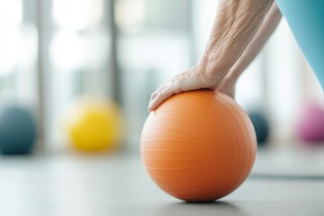 Engaging fitness activity with an orange stability ball during a morning workout session indoors