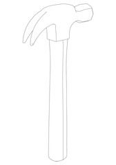 Hammer Line Art Vector Illustration on White Background. Detailed Design for Construction, Woodworking, and DIY Projects