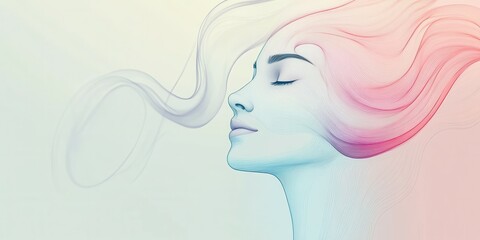 Surreal abstract portrait of a woman with flowing colorful hair.