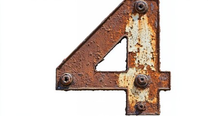 Rusty Metal Number Four Sign Isolated on White Background