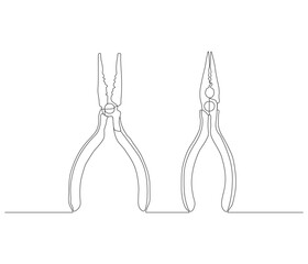 One continuous line drawing of pliers. Single line of pliers vector illustration