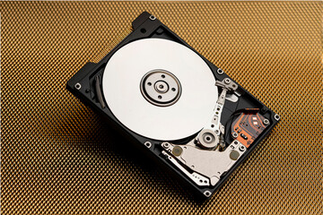 Hard disk interno aperto con sfondo oro 01