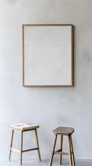 Bohemian vintage mockup photo frame on a rustic wooden bench with warm cozy decor.