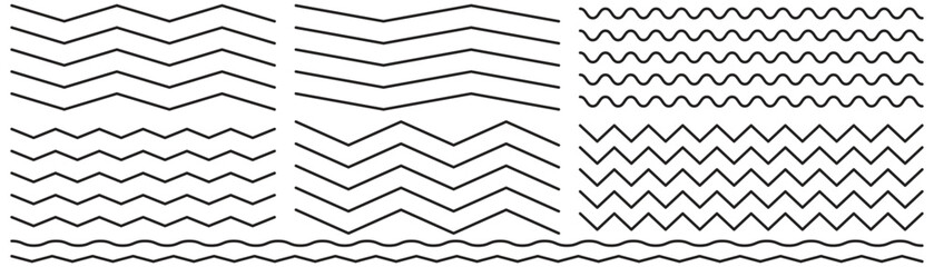 wavy zigzag pattern line illustration set on a white background, abstract vectors