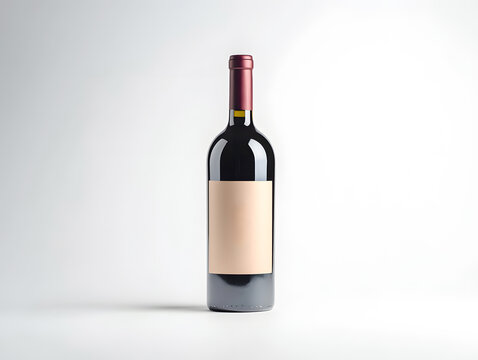Minimalist wine bottle mockup with blank label on a clean white background for branding design.