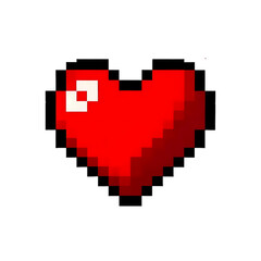 Obraz premium A pixelated 8-bit red heart, isolated transparent background