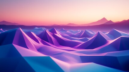 Abstract Low Poly Mountains Sunset Landscape