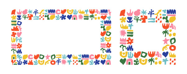 Abstract shape background. Floral and geometry organic frame. Leaf flowers element decorative, Matisse set, doodle pattern, floral nature background silhouette, paint geometric. Vector minimal contemp