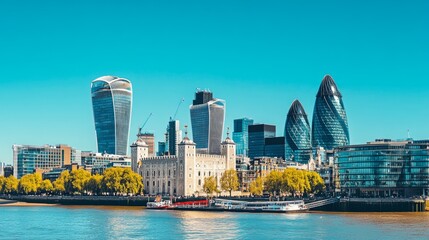Fototapeta premium London skyline with skyscrapers on the river.