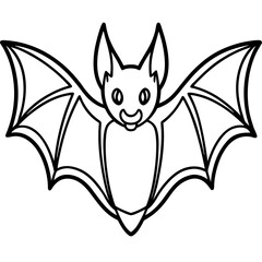 Cute  Line Art Bat Silhouette Black Vector Illustration