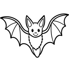 Cute  Line Art Bat Silhouette Black Vector Illustration
