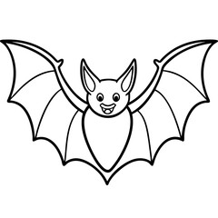 Cute  Line Art Bat Silhouette Black Vector Illustration