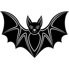Cute  Line Art Bat Silhouette Black Vector Illustration