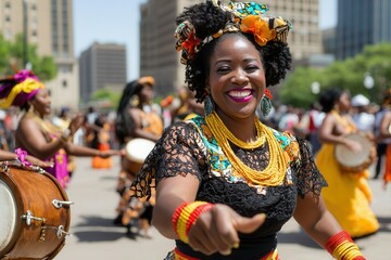 Vibrant celebration of traditional african dance in urban setting. Black History Month