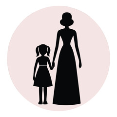 black silhouette of a woman and a young girl holding hands, symbolizing a tender moment of connection and love