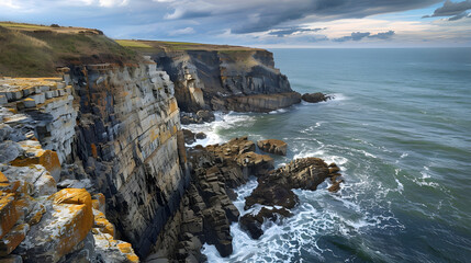 Majestic Headland: A Scenic Vista of Rugged Cliffs and Endless Ocean Waves