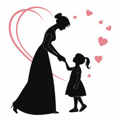 black silhouette of a woman and a young girl holding hands, symbolizing a tender moment of connection and love