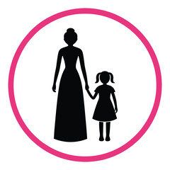 black silhouette of a woman and a young girl holding hands, symbolizing a tender moment of connection and love