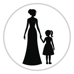 black silhouette of a woman and a young girl holding hands, symbolizing a tender moment of connection and love