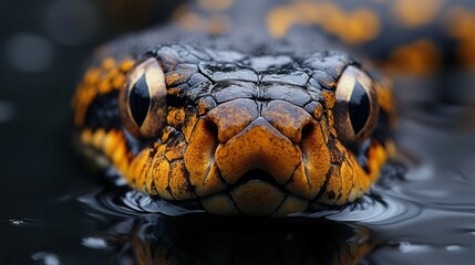 Fototapeta premium Intense gaze of anaconda in vivid detail captured up close.