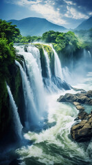 Majestic Waterfall in Lush Forest Landscape