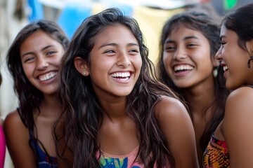 Group of hispanic teenage girls laughing together