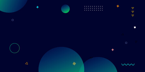 Fototapeta premium abstract background in dark blue tones, decorated with geometric elements such as glowing circles, wavy lines and minimalist patterns, suitable for modern and futuristic designs
