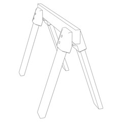 Sawhorse Line Art Vector Illustration on White Background. Detailed Design for Woodworking, Construction, and Workshop Applications