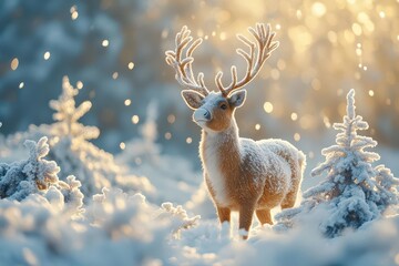 reindeer standing majestically in a snowy wonderland surrounded by sparkling snowflakes and frosted trees evoking the magic of winter and the beauty of the holiday season