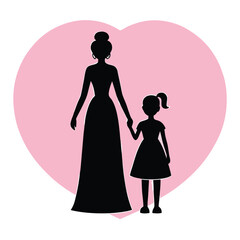 black silhouette of a woman and a young girl holding hands, symbolizing a tender moment of connection and love