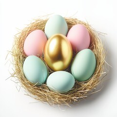 Obraz premium Golden Egg Nestled Among Pastel Eggs