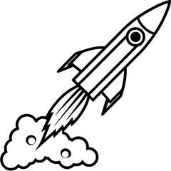 Rocket Launch Line Art Vector Illustration