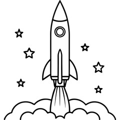 Rocket Launch Line Art Vector Illustration