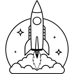 Rocket Launch Line Art Vector Illustration