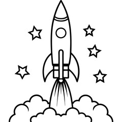 Rocket Launch Line Art Vector Illustration