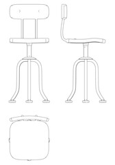 Shop Chair Line Art Vector Illustration on White Background. Simple and Functional Design for Workshops, Studios, and Workspaces
