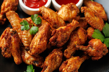 Crispy Chicken Wings with Dipping Sauces. Homemade roasted in the air fryer.