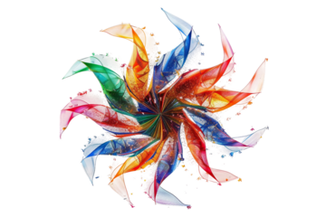 A beautiful display of spinning Catherine wheels lighting up the dark isolated on transparent background