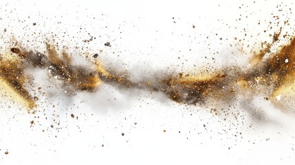 Abstract gold and brown powder explosion isolated on white background.