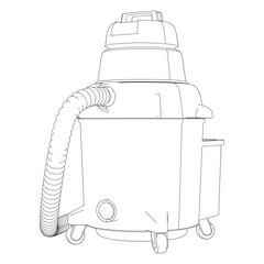 Shop Vac Line Art Vector Illustration on White Background. Detailed Design for Cleaning, Industrial, and Workshop Use