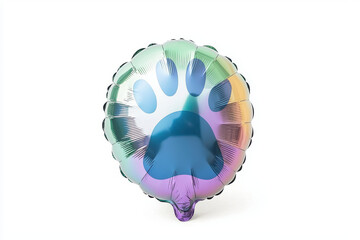 shiny holographic balloon shaped like paw print, colorful and fun. Perfect for celebrations or pet themed events