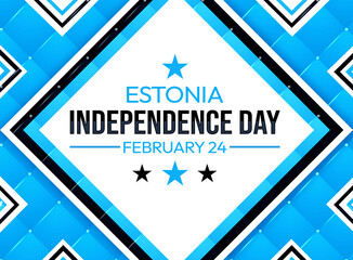 February 24 is celebrated as Independence Day in Estonia, colorful blue backdrop with shapes and stars