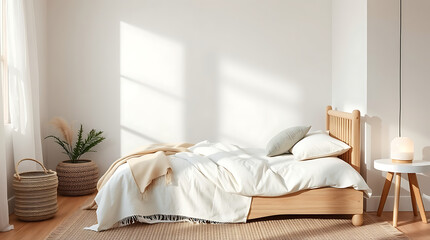 Bedroom Interior with Wooden Bed and Accessories