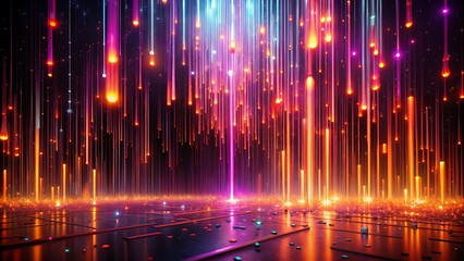Cascading Glowing Vertical Digital Streams in Vibrant Colors Representing Futuristic Data Flow and Connectivity 
