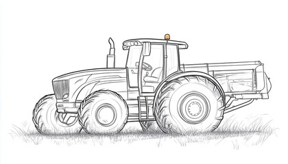 Fototapeta premium A hand-drawn sketch of a tractor on a field. Ideal for coloring books, educational materials, or agricultural-themed designs.