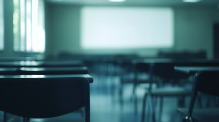 blurred view of an empty school classroom