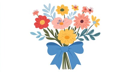 Colorful flower bouquet tied with a ribbon
