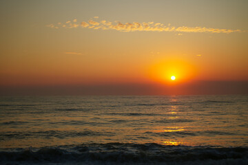 The beautiful of sunset sky on the beach for background.