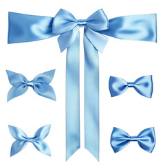 Naklejka premium Elegant light blue decorative bows for gift wrapping or party decoration on transparent background